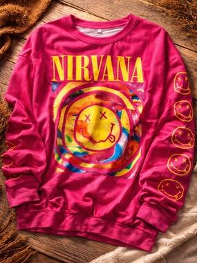 NIRVANA Hot Pink Tie-Dye Smiley Crewneck